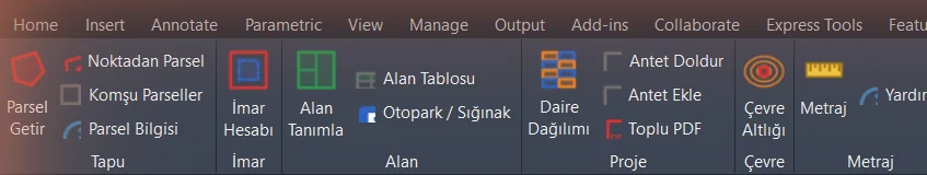 AutoCAD şeridinde Mimar Araç Seti sekmesi
